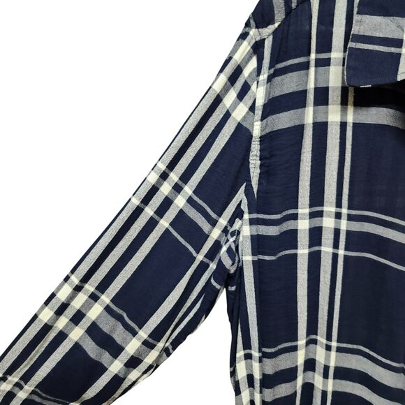 NEW Lucky Brand Womens‎ XL Button Up Shirt Blue Plaid Pattern Gauze Collared - Picture 15 of 16
